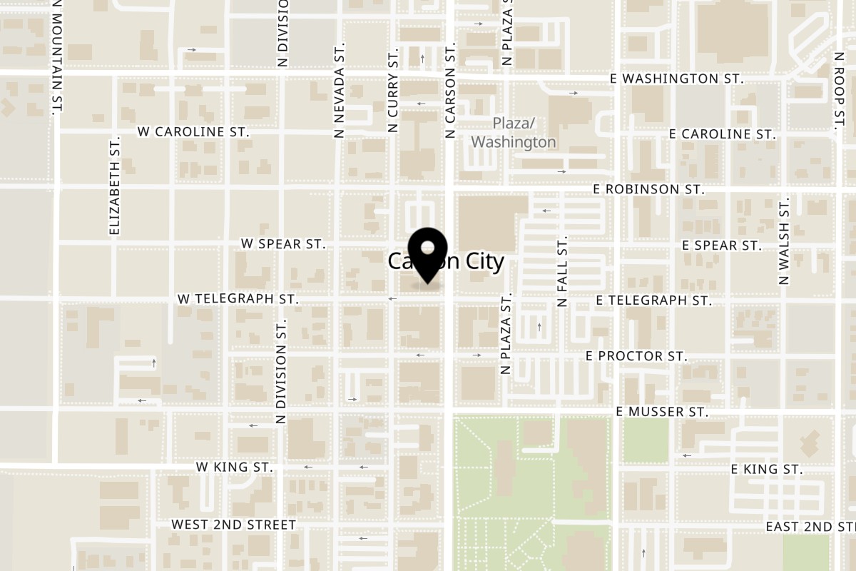 Map showing the location of Eve's Eatery on 402 N Carson St in Carson City
